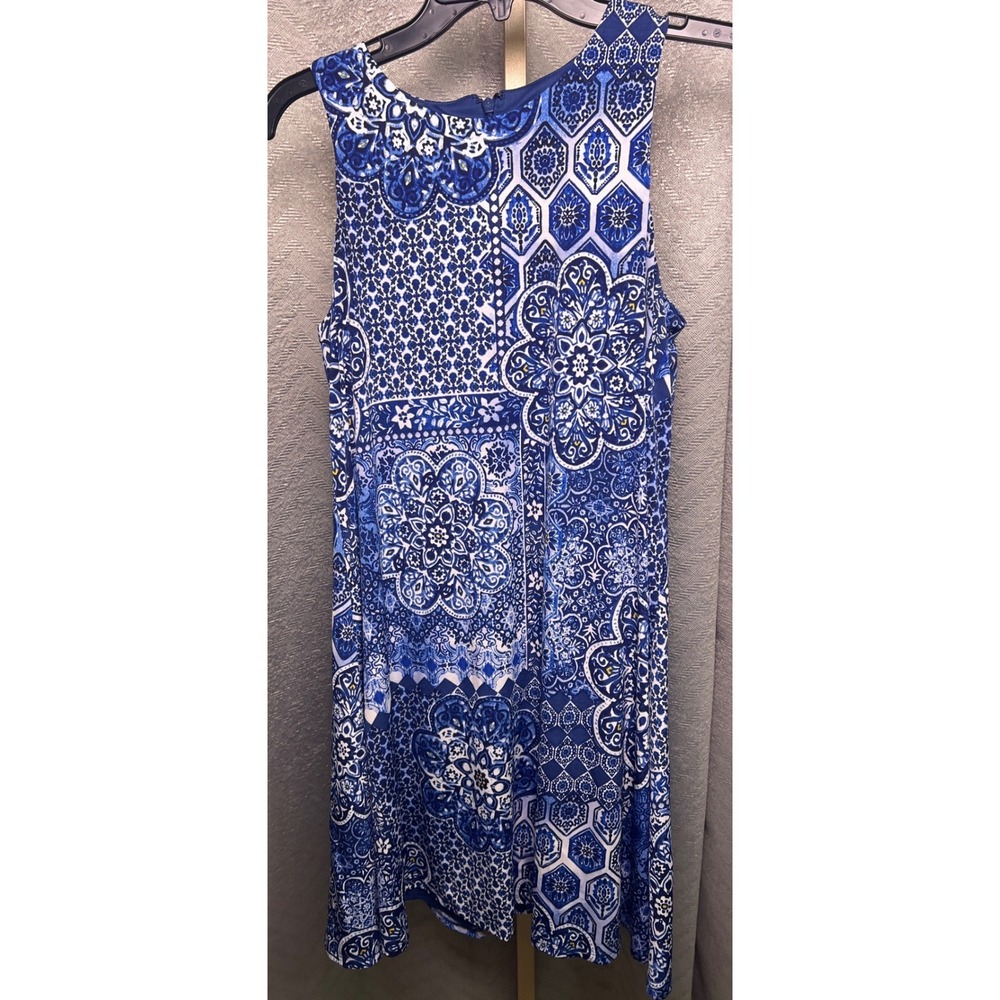 Anne‎ Klein Dress Sz 6 Tank/Sleeveless Navy/White Print Below Knee Flowy